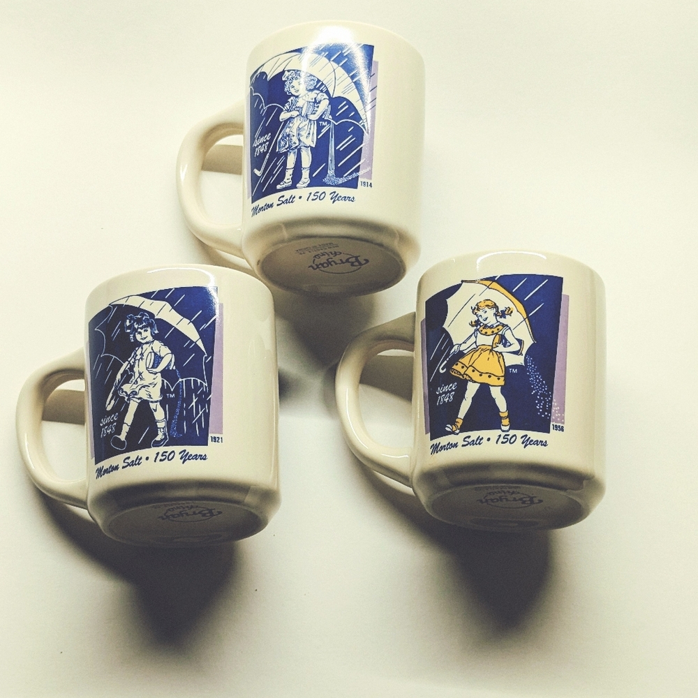 Vintage Morton Salt commemorative 150 years 3 mugs cups